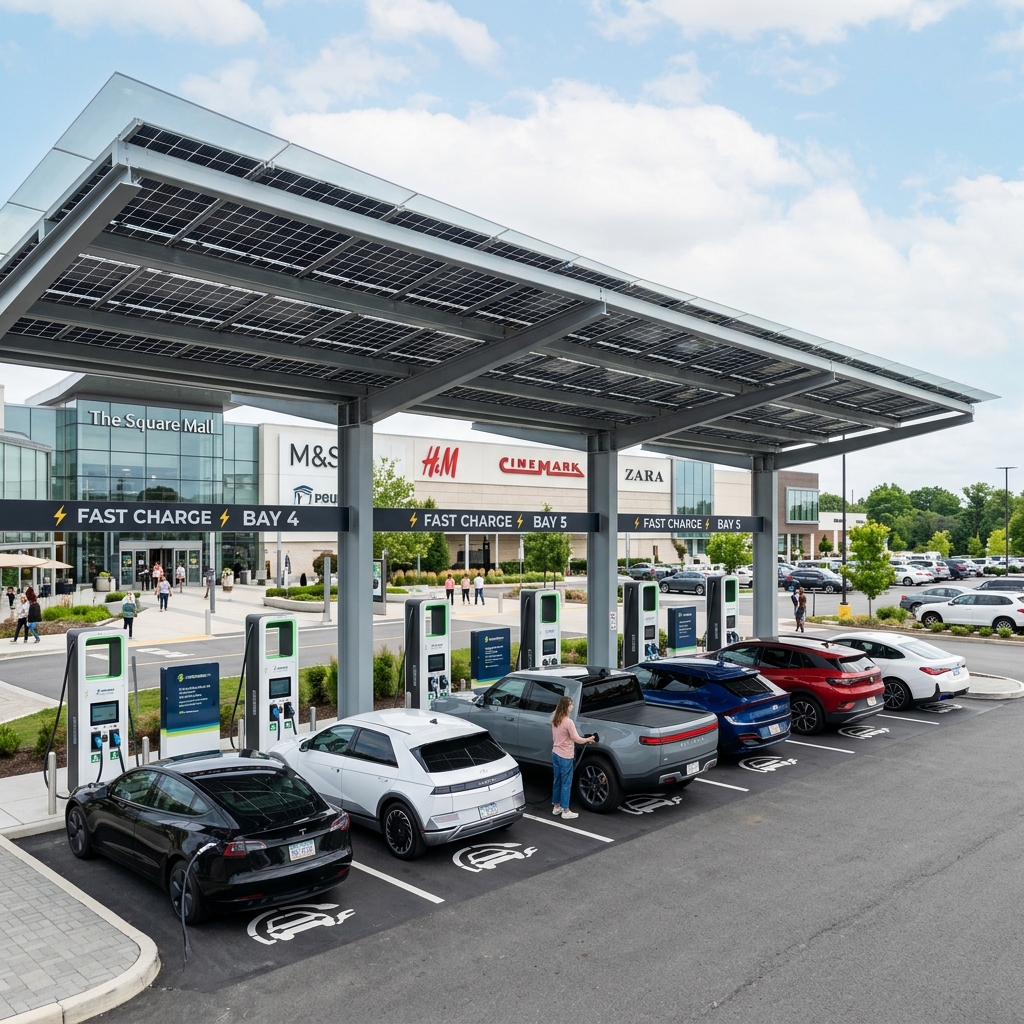 Commercial EV charger installed in an office parking lot
